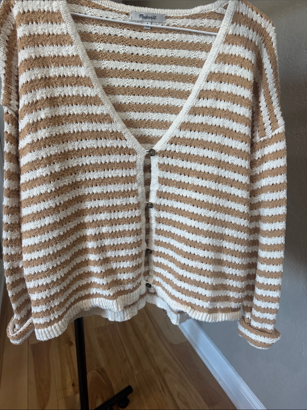 Madewell Cream & Tan Striped Button-Front Cardigan